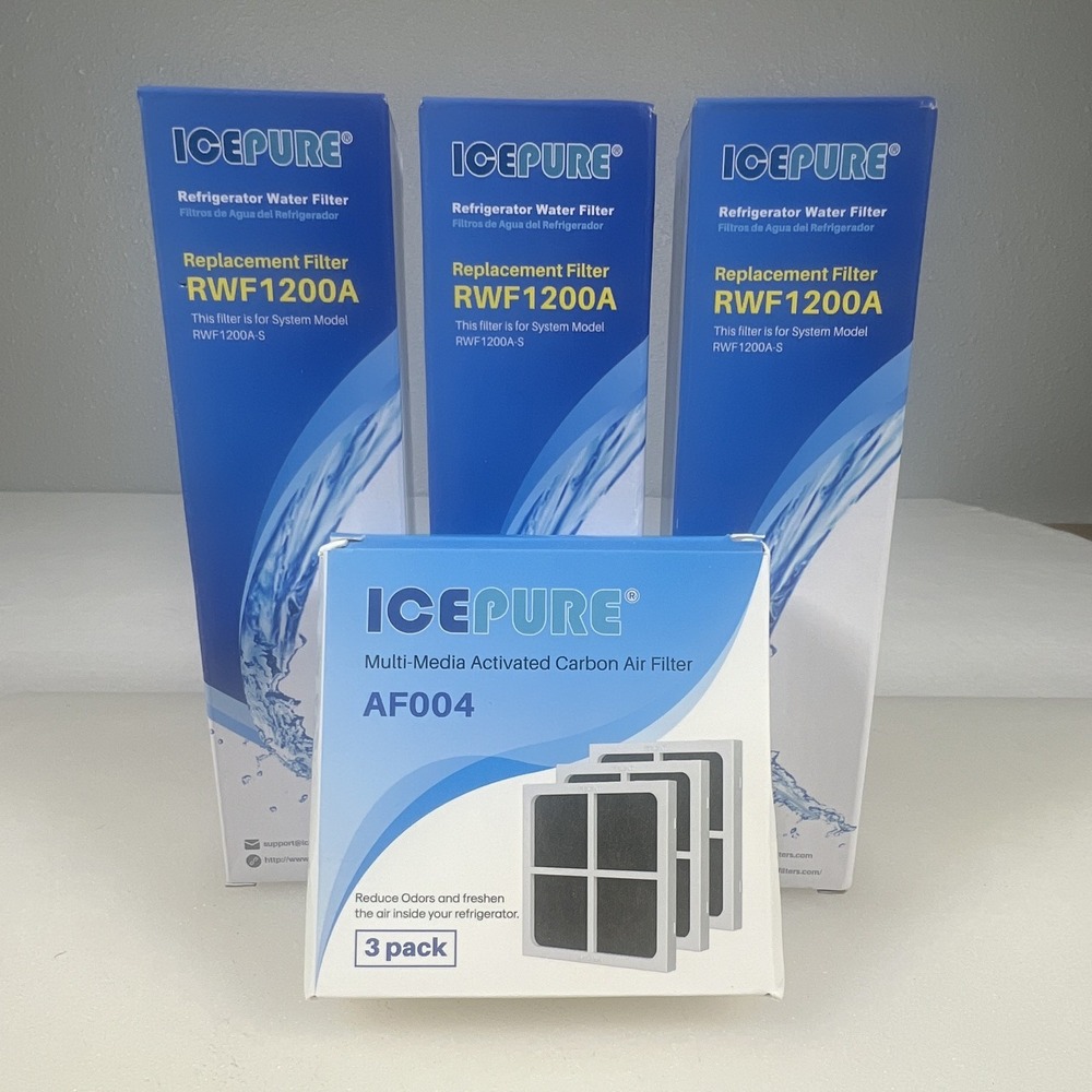 IcePure Water Filter RWF1200A 3pk & Air Filter AF004 3pk Bundle Excellent Blue